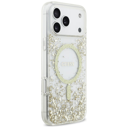 Etui MagSafe dla Apple iPhone 17 Pro Max, Guess, Resin Bottom Glitter, Złote