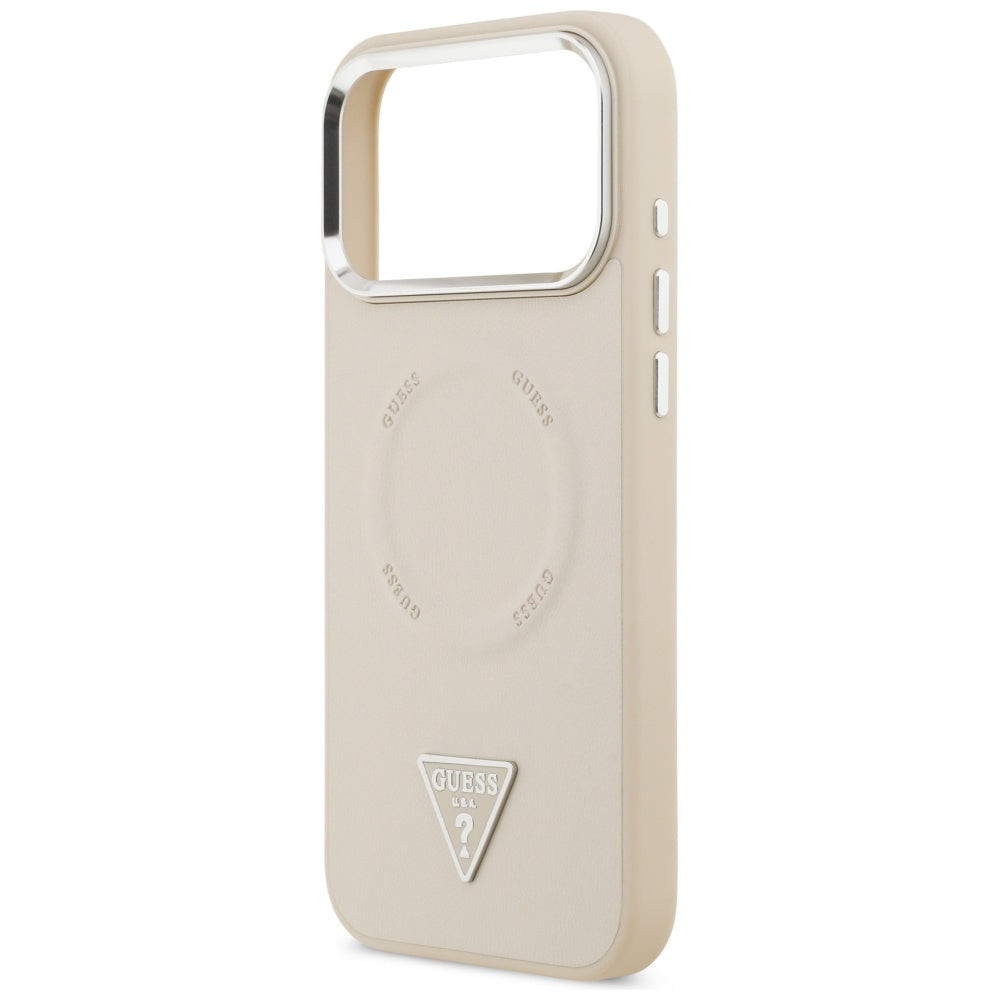 Etui MagSafe dla Apple iPhone 17 Pro Max, Guess, Triangle Logo, Beż Srebrny