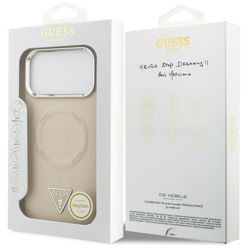 Etui MagSafe dla Apple iPhone 17 Pro Max, Guess, Triangle Logo, Beż Srebrny