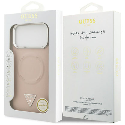 Etui MagSafe dla Apple iPhone 17 Pro Max, Guess, Triangle Logo, Różowo-Srebrne