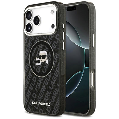 Etui MagSafe dla Apple iPhone 17 Pro Max, Karl Lagerfeld, Glitter Karl & Choupette Head, Czarne