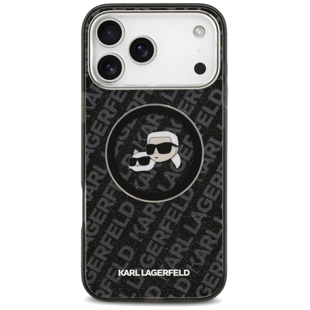 Etui MagSafe dla Apple iPhone 17 Pro Max, Karl Lagerfeld, Glitter Karl & Choupette Head, Czarne