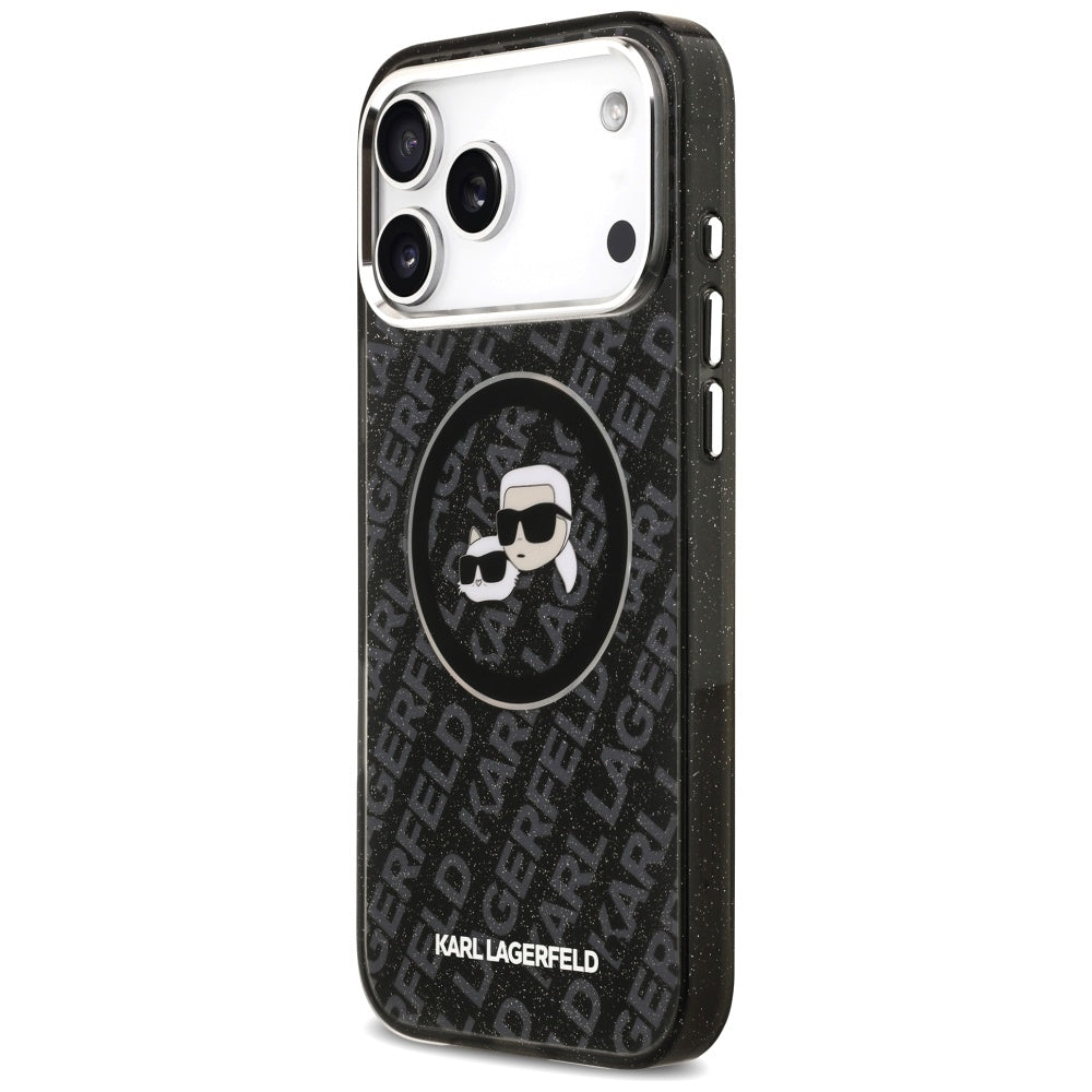 Etui MagSafe dla Apple iPhone 17 Pro Max, Karl Lagerfeld, Glitter Karl & Choupette Head, Czarne