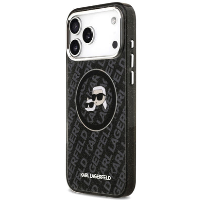 Etui MagSafe dla Apple iPhone 17 Pro Max, Karl Lagerfeld, Glitter Karl & Choupette Head, Czarne