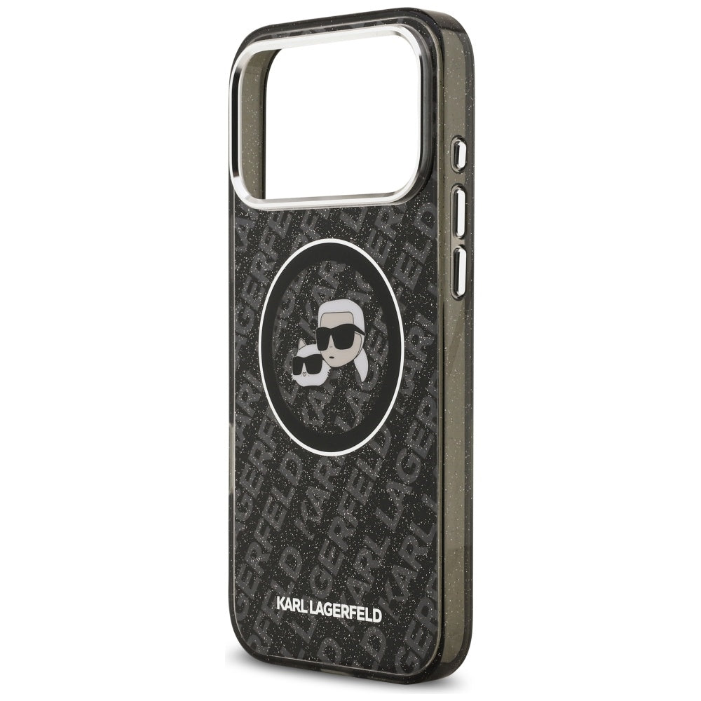 Etui MagSafe dla Apple iPhone 17 Pro Max, Karl Lagerfeld, Glitter Karl & Choupette Head, Czarne
