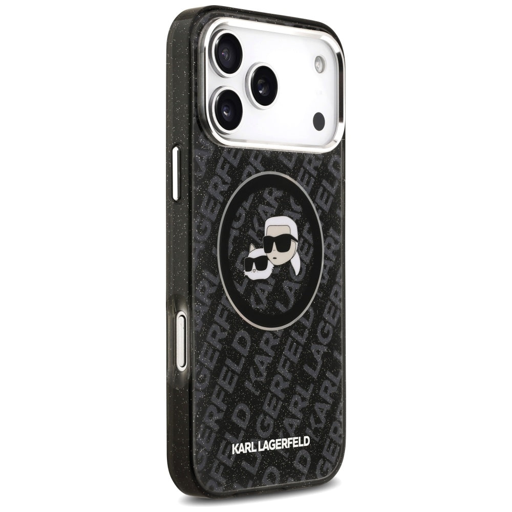 Etui MagSafe dla Apple iPhone 17 Pro Max, Karl Lagerfeld, Glitter Karl & Choupette Head, Czarne