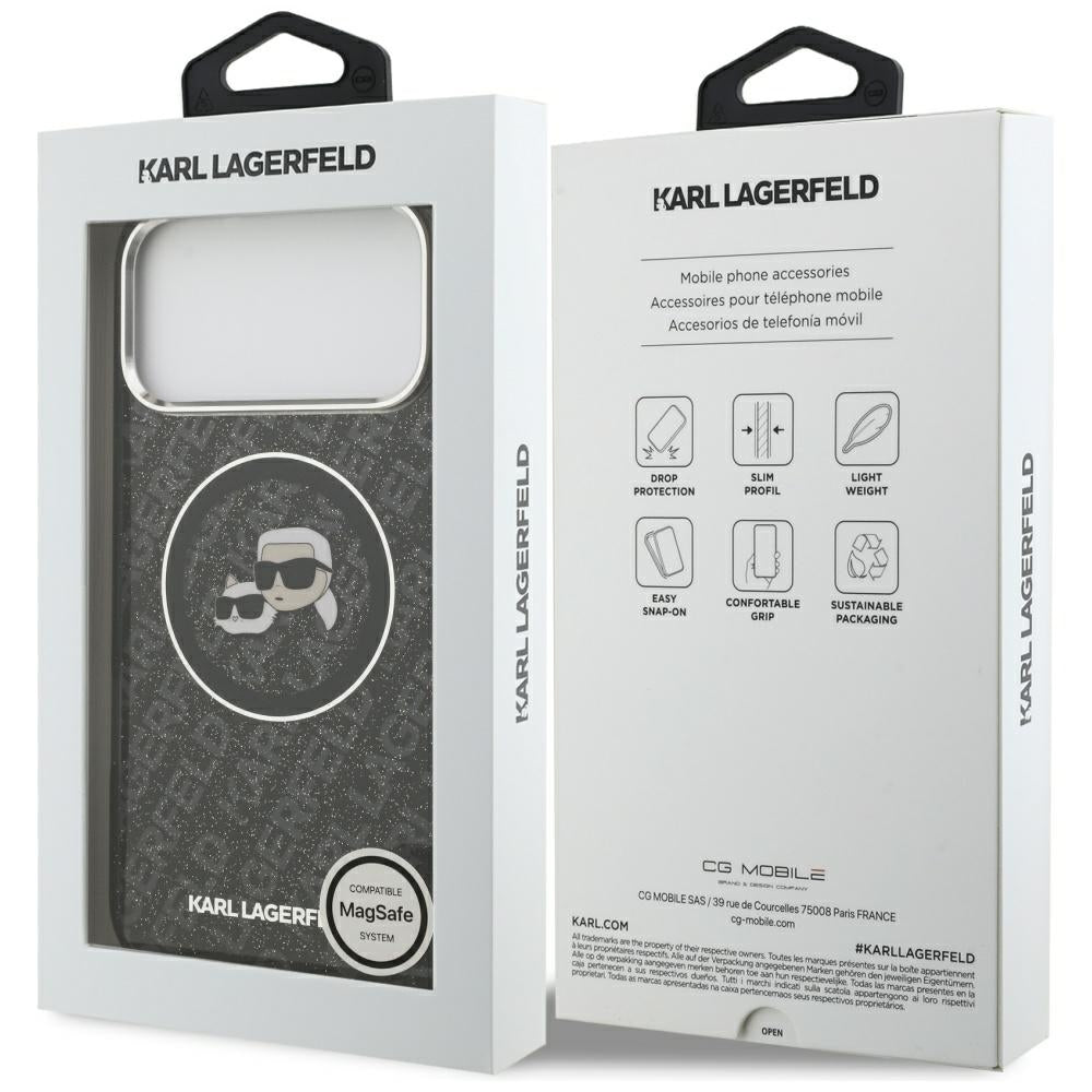 Etui MagSafe dla Apple iPhone 17 Pro Max, Karl Lagerfeld, Glitter Karl & Choupette Head, Czarne