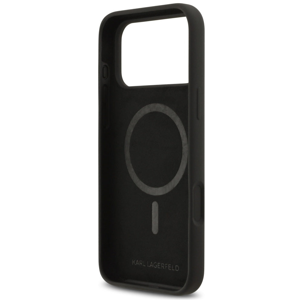 Etui MagSafe dla Apple iPhone 17 Pro Max, Karl Lagerfeld, logo w kształcie serca, czarne.