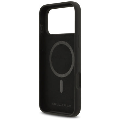 Etui MagSafe dla Apple iPhone 17 Pro Max, Karl Lagerfeld, logo w kształcie serca, czarne.