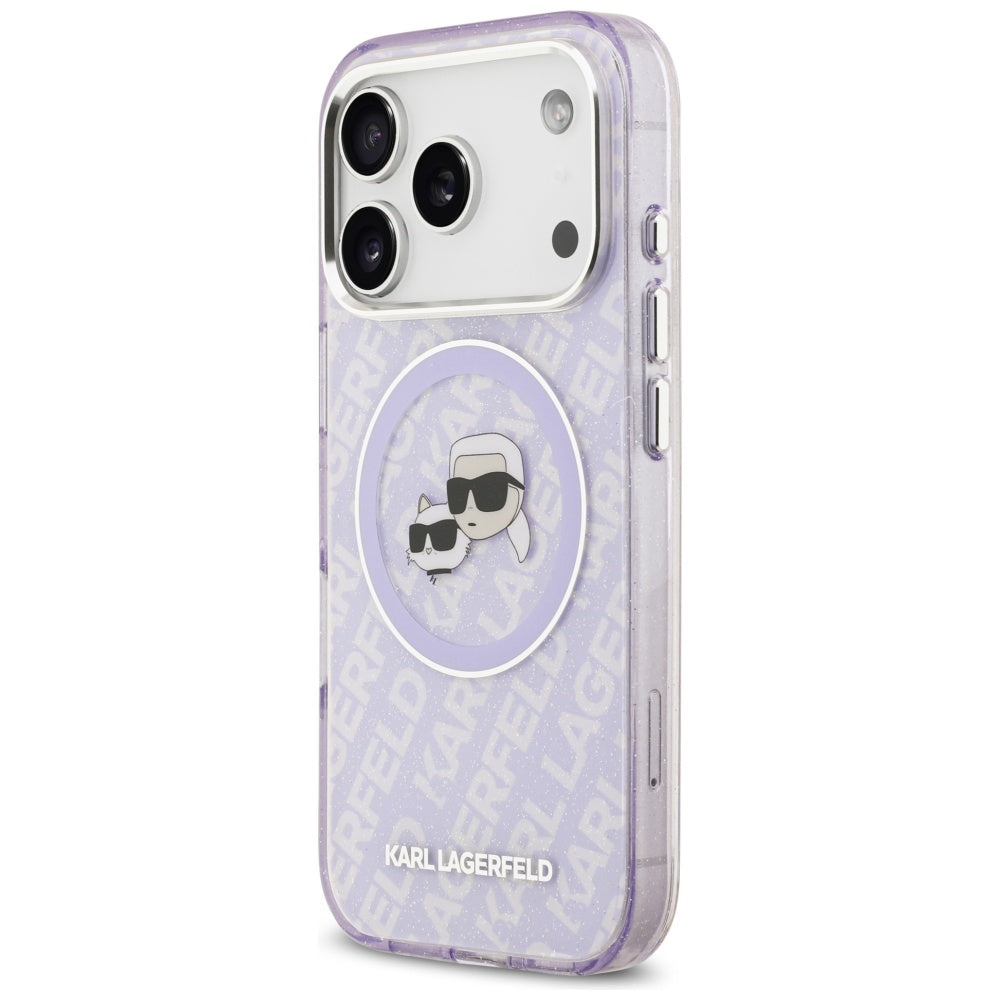 Etui MagSafe dla Apple iPhone 17 Pro Max, Karl Lagerfeld, IML Glitter Karl & Choupette`s Heads, Fioletowy