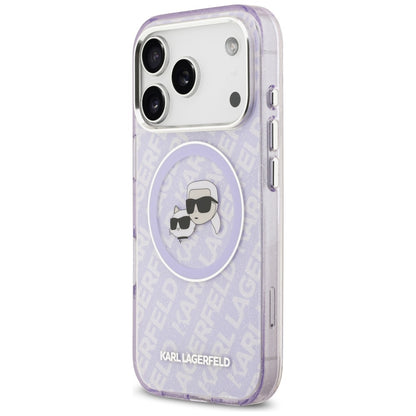 Etui MagSafe dla Apple iPhone 17 Pro Max, Karl Lagerfeld, IML Glitter Karl & Choupette`s Heads, Fioletowy