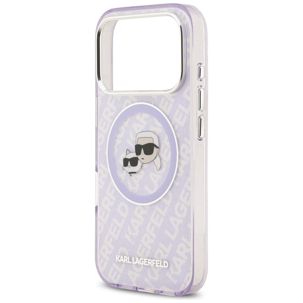 Etui MagSafe dla Apple iPhone 17 Pro Max, Karl Lagerfeld, IML Glitter Karl & Choupette`s Heads, Fioletowy