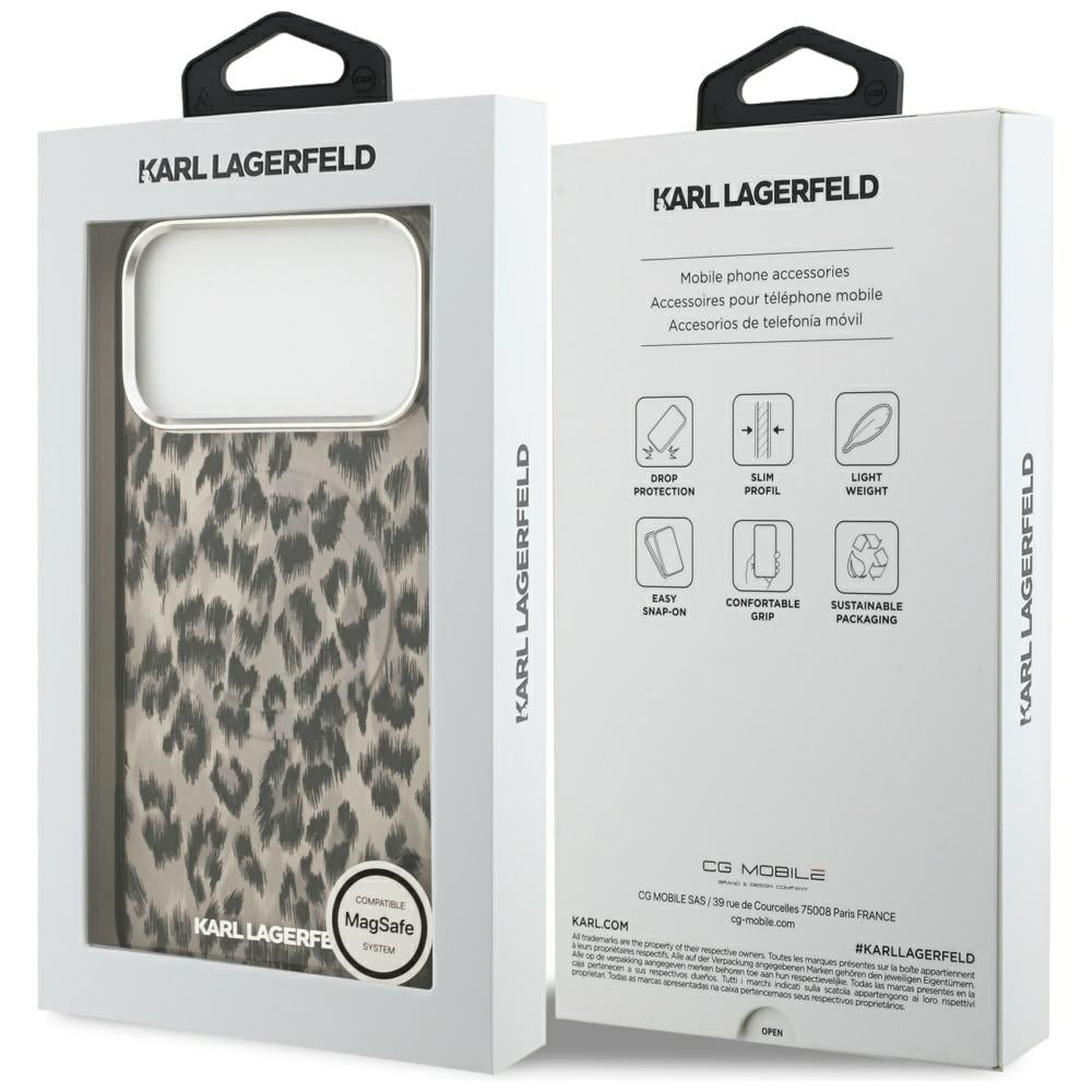 Etui MagSafe dla Apple iPhone 17 Pro Max, Karl Lagerfeld, Wzór Leopard IML, Brązowy