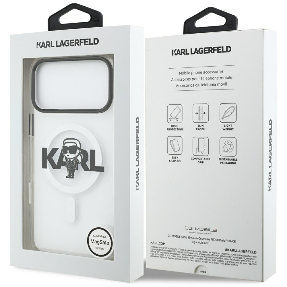 Etui MagSafe dla Apple iPhone 17 Pro Max, Karl Lagerfeld, IML Sketch Logo Karl, Przezroczyste