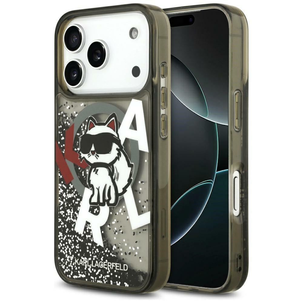 Etui MagSafe dla Apple iPhone 17 Pro Max, Karl Lagerfeld, Liquid Glitter Logo Choupette, Czarne