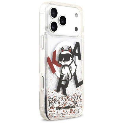 MagSafe Case for Apple iPhone 17 Pro Max, Karl Lagerfeld, Liquid Glitter Logo Choupette, Transparent