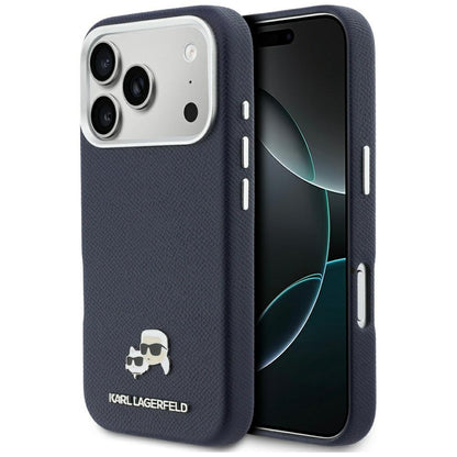 Etui MagSafe dla Apple iPhone 17 Pro Max, Karl Lagerfeld, Saffiano Karl & Choupette Pins, Niebieskie