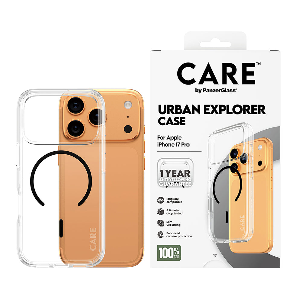 Etui MagSafe dla Apple iPhone 17 Pro Max, PanzerGlass, Care Urban Explorer, Czarne Przezroczyste