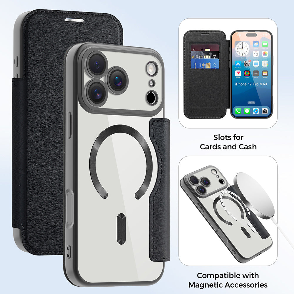 Etui MagSafe dla Apple iPhone 17 Pro Max, Techsuit, SmartMag Book, Czarne