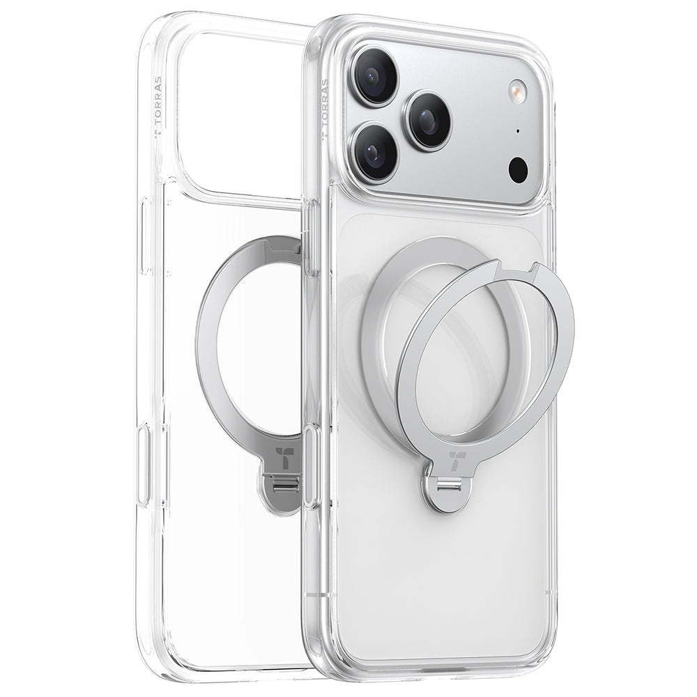 Etui MagSafe dla Apple iPhone 17 Pro Max, Torras, Ostand Spin, Przezroczyste