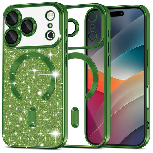 Etui MagSafe dla Apple iPhone 17 Pro, Techsuit, Luxury Glitter, Ciemnozielone