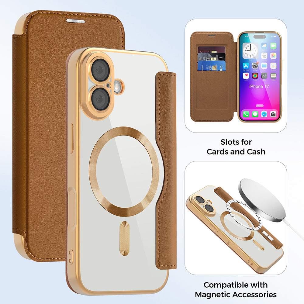 Etui MagSafe dla Apple iPhone 17, Techsuit, SmartMag Book, Brązowy