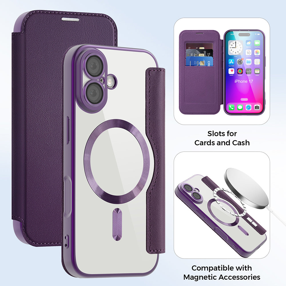 Etui MagSafe dla Apple iPhone 17, Techsuit, SmartMag Book, Fioletowy