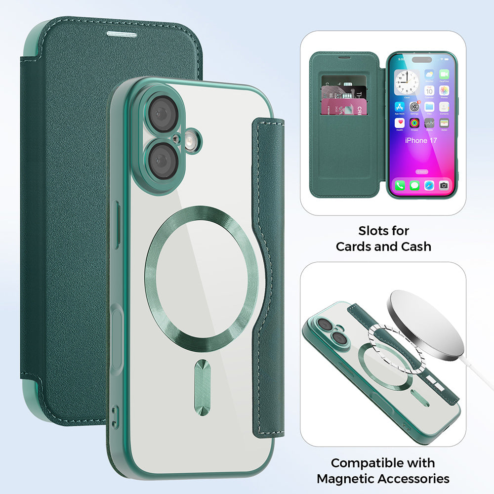 Etui MagSafe dla Apple iPhone 17, Techsuit, SmartMag Book, Zielony
