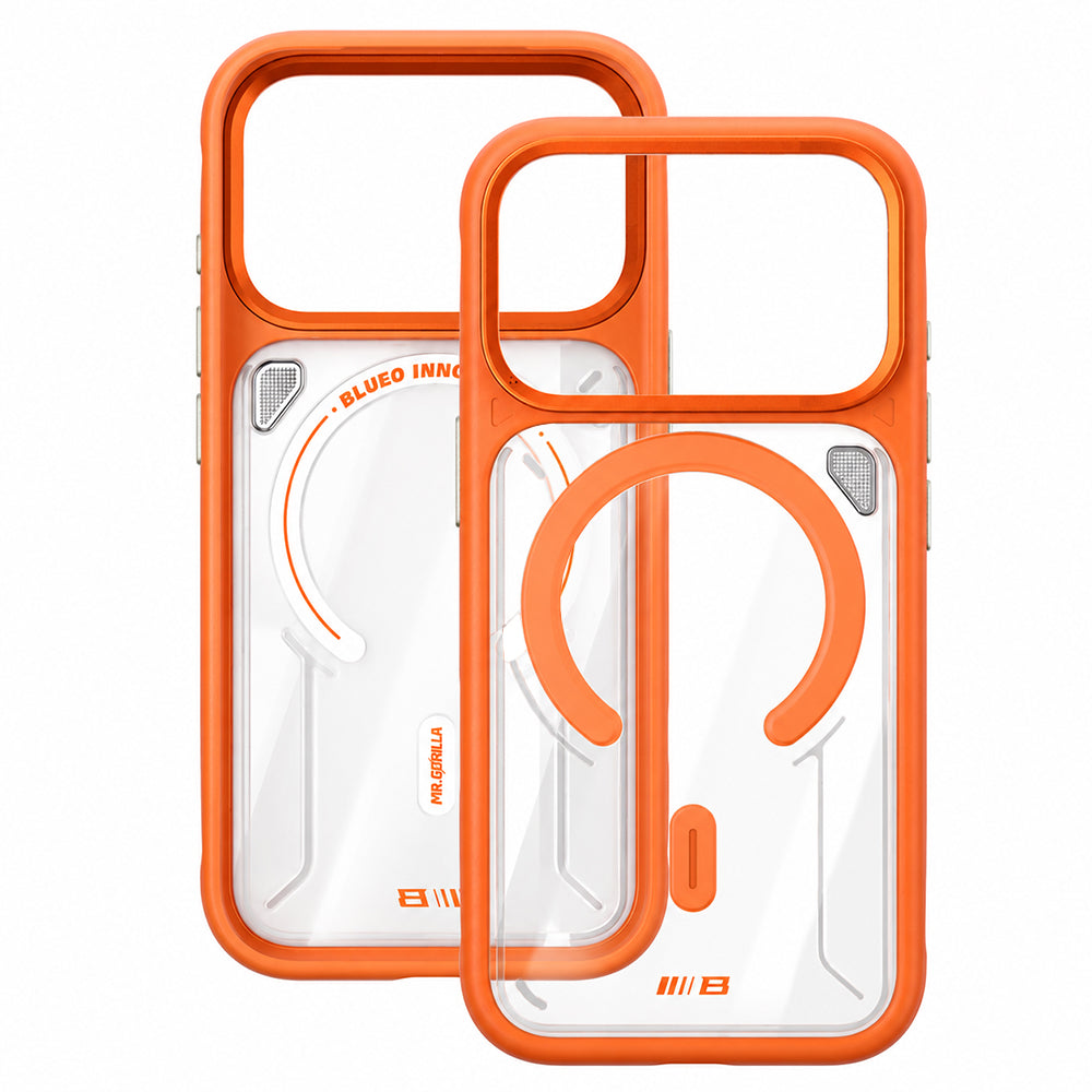 Etui MagSafe do Apple iPhone 18 Pro / 17 Pro, Blueo, Heat Dissipation Stand, pomarańczowe, satynowe, przezroczyste
