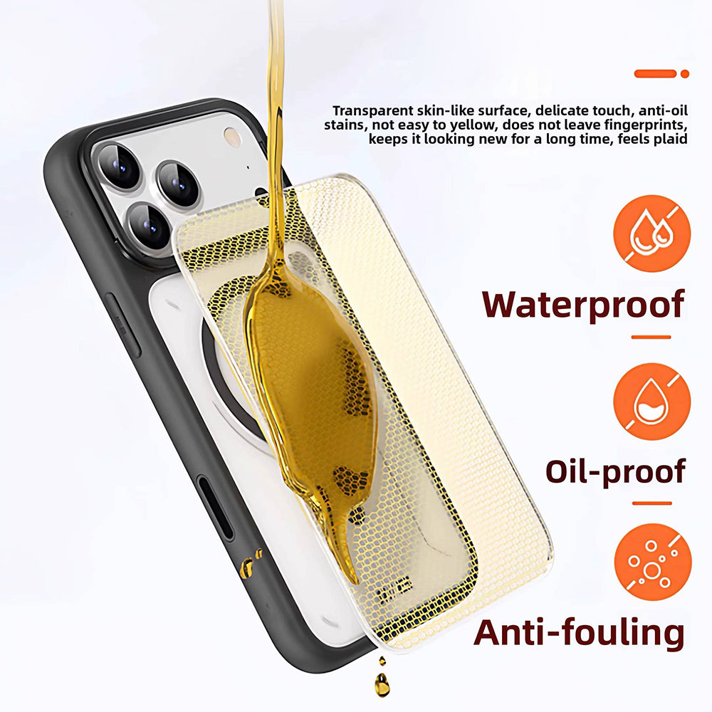 Etui MagSafe do Apple iPhone 18 Pro / 17 Pro, Blueo, Heat Dissipation Stand, pomarańczowe, satynowe, przezroczyste
