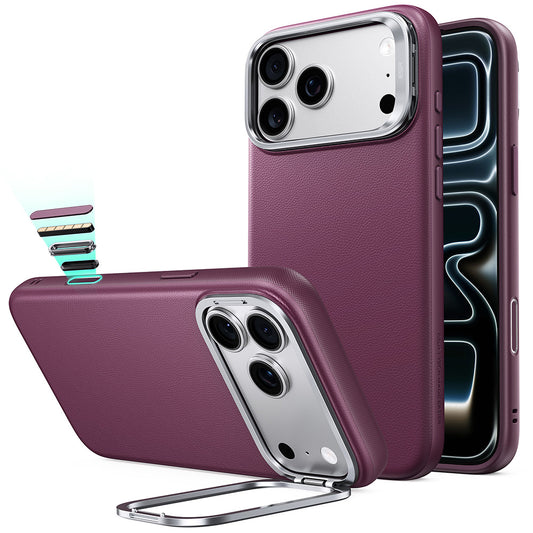 Etui MagSafe do Apple iPhone 18 Pro / 17 Pro, ESR, Atelier z podstawką, Ciemnoczerwony Satynowy