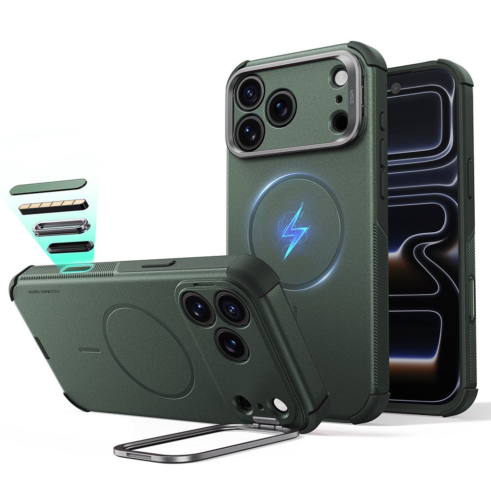 Etui MagSafe do Apple iPhone 18 Pro / 17 Pro, ESR, Cyber Armor Kickstand, Zielony