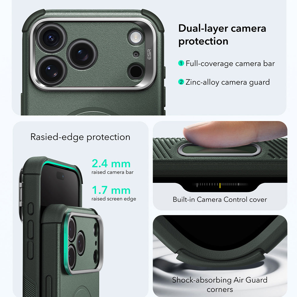 Etui MagSafe do Apple iPhone 18 Pro / 17 Pro, ESR, Cyber Armor Kickstand, Zielony