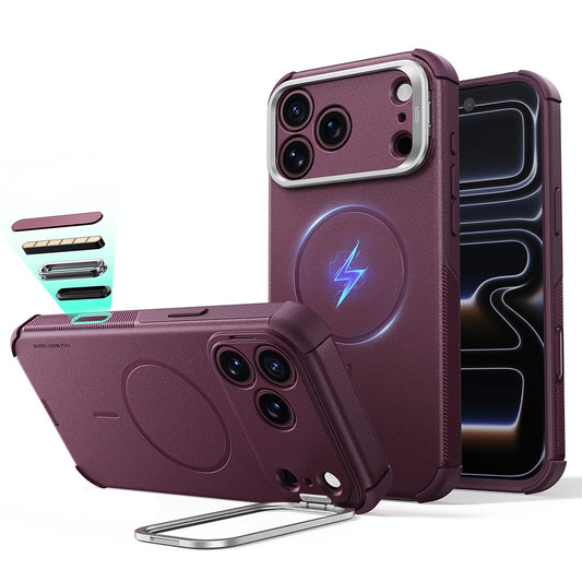 Etui MagSafe do Apple iPhone 18 Pro / 17 Pro, ESR, Cyber Armor Kickstand, Ciemnoczerwony Satynowy