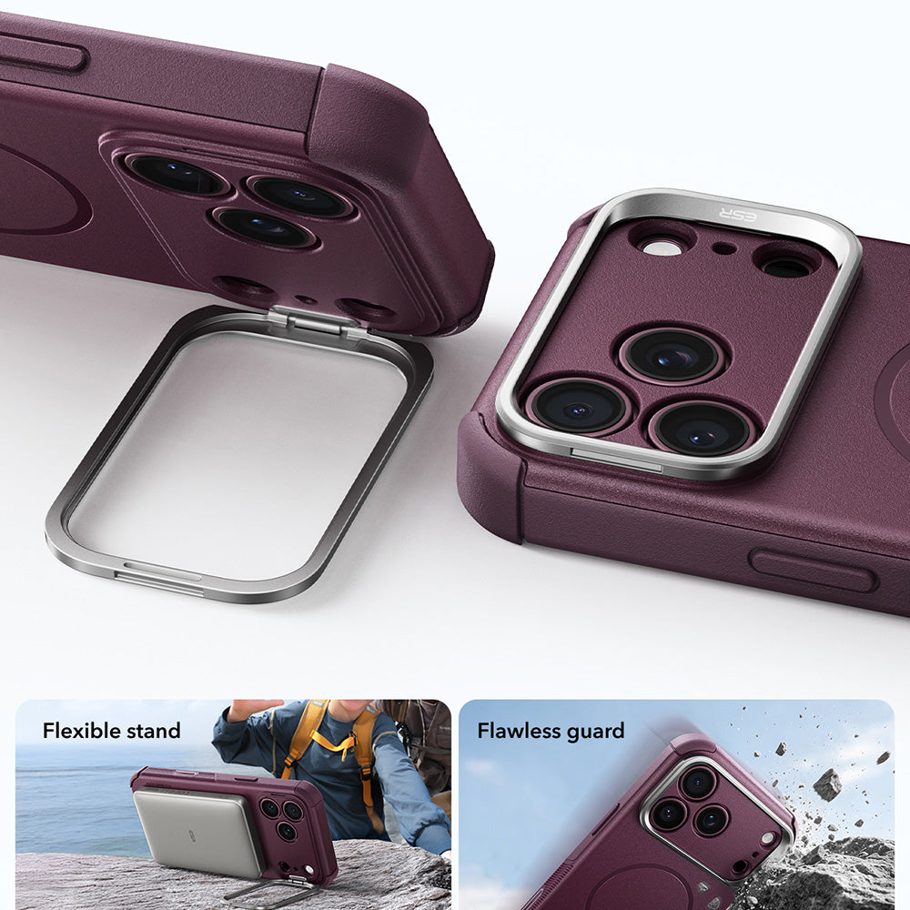 Etui MagSafe do Apple iPhone 18 Pro / 17 Pro, ESR, Cyber Armor Kickstand, Ciemnoczerwony Satynowy