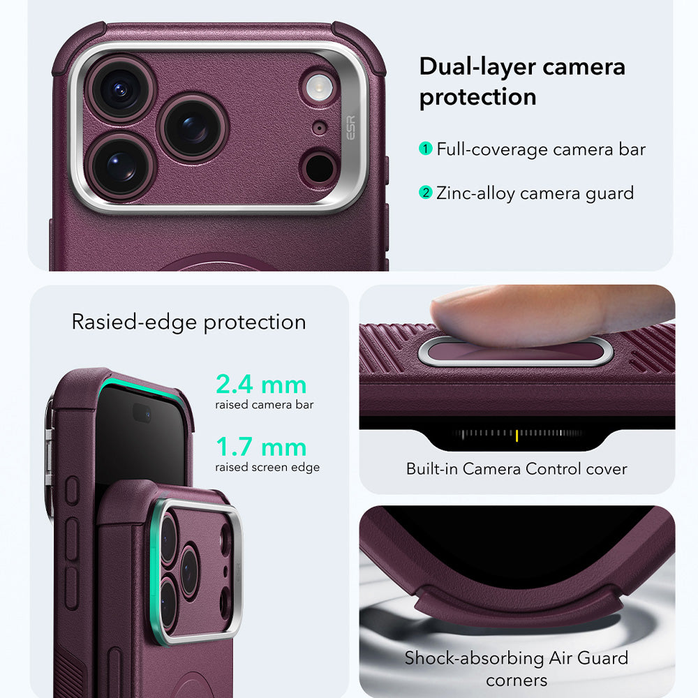 Etui MagSafe do Apple iPhone 18 Pro / 17 Pro, ESR, Cyber Armor Kickstand, Ciemnoczerwony Satynowy
