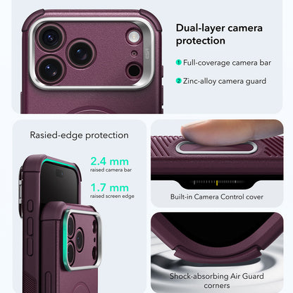Etui MagSafe do Apple iPhone 18 Pro / 17 Pro, ESR, Cyber Armor Kickstand, Ciemnoczerwony Satynowy