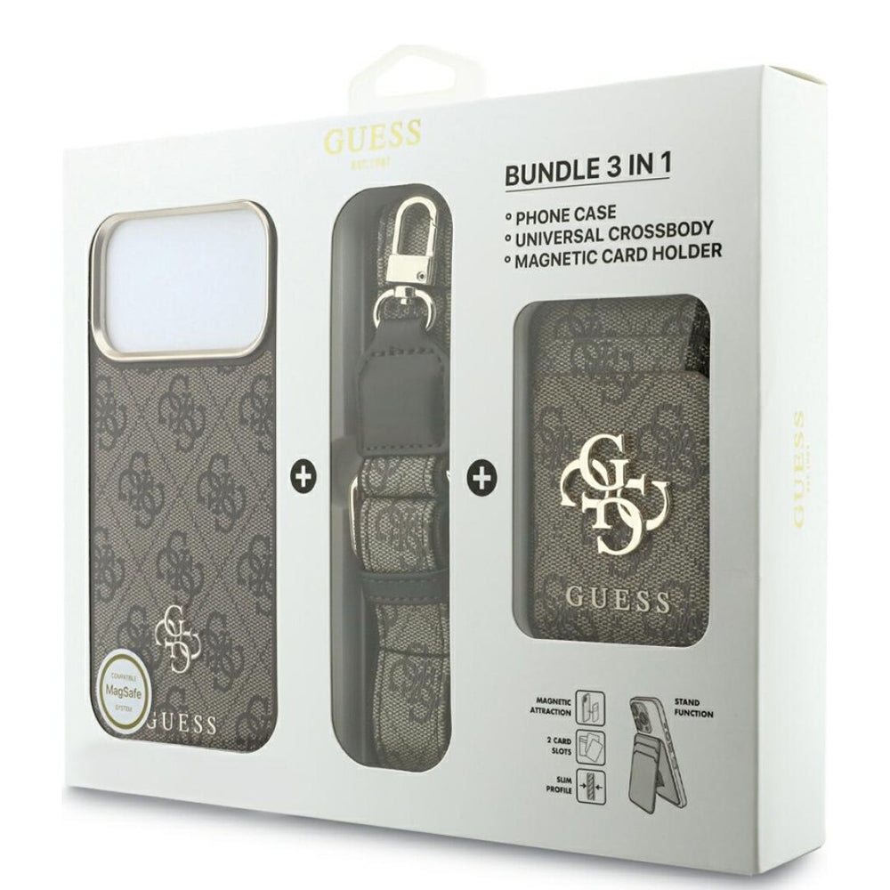 Etui MagSafe do Apple iPhone 18 Pro / 17 Pro, Guess, 4G Cardslot & Big Strap, brązowy