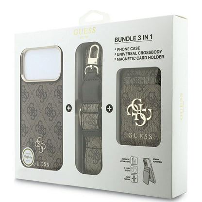 Etui MagSafe do Apple iPhone 18 Pro / 17 Pro, Guess, 4G Cardslot & Big Strap, brązowy