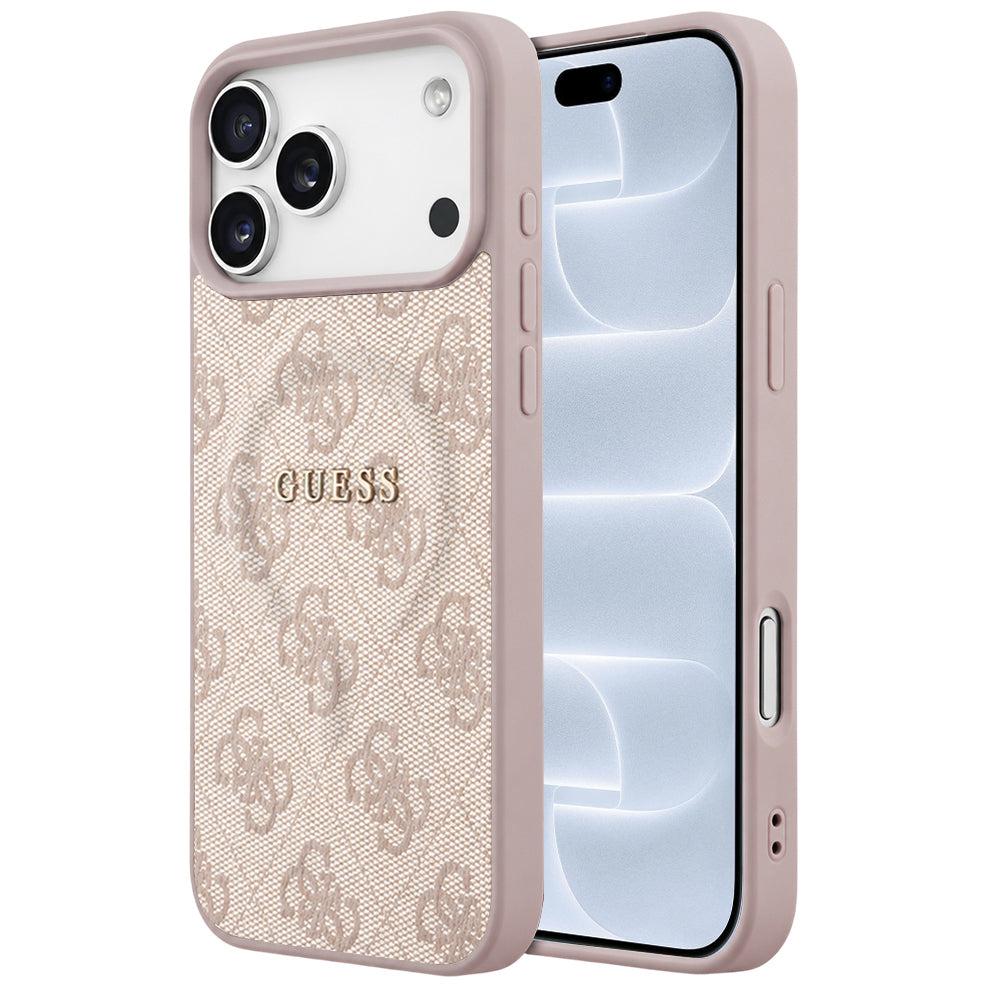 Etui MagSafe do Apple iPhone 18 Pro / 17 Pro, Guess, 4G Embossed Ring Classic Logo, różowy