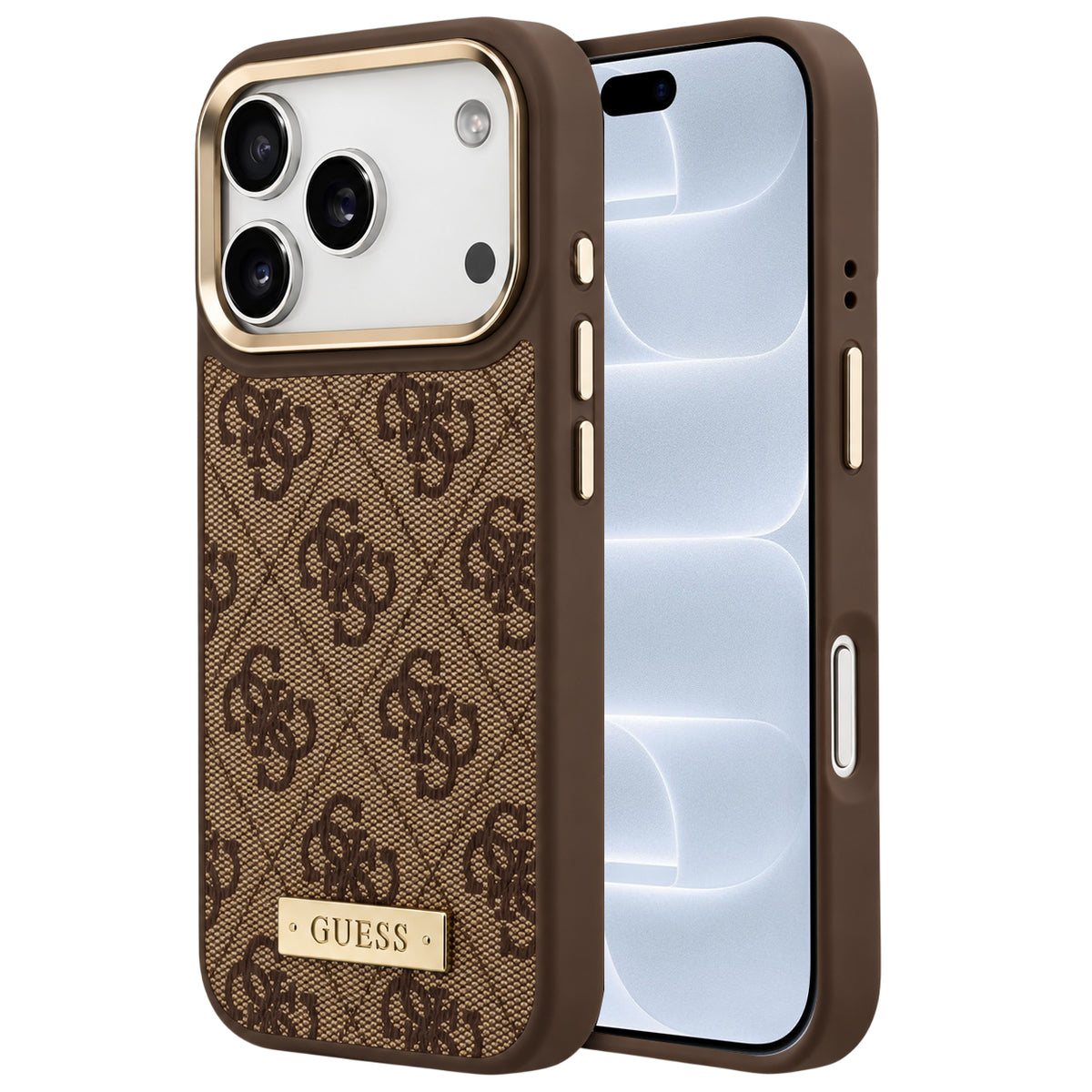 Etui MagSafe do Apple iPhone 18 Pro / 17 Pro, Guess, 4G Logo Plate, brązowy