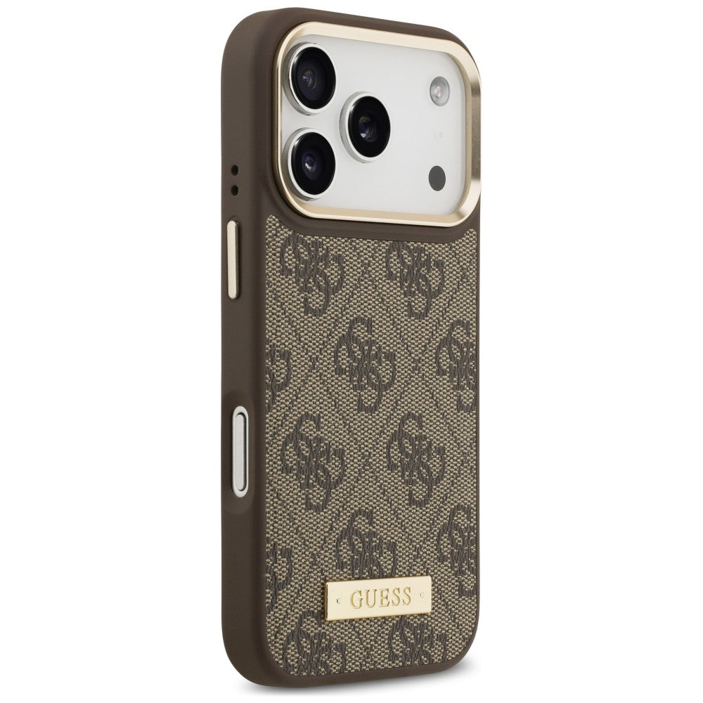 Etui MagSafe do Apple iPhone 18 Pro / 17 Pro, Guess, 4G Logo Plate, brązowy