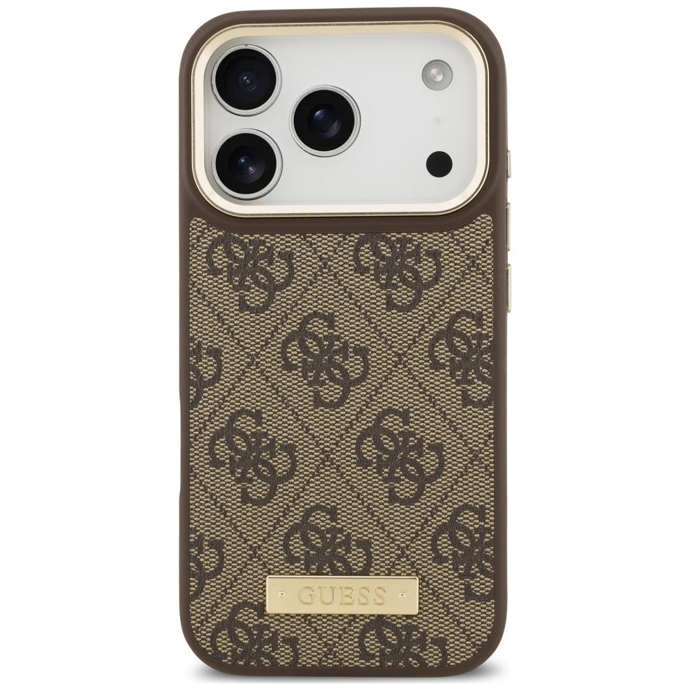 Etui MagSafe do Apple iPhone 18 Pro / 17 Pro, Guess, 4G Logo Plate, brązowy