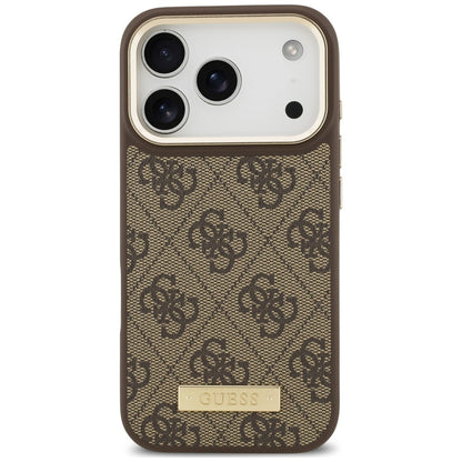 Etui MagSafe do Apple iPhone 18 Pro / 17 Pro, Guess, 4G Logo Plate, brązowy