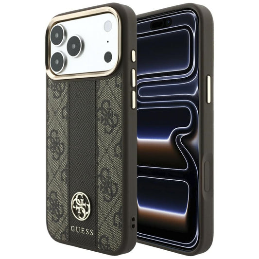 Etui MagSafe do Apple iPhone 18 Pro / 17 Pro, Guess, 4G Stripe Round Classic Logo, Brązowe
