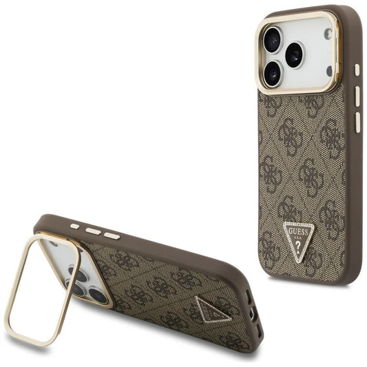 Etui MagSafe do Apple iPhone 18 Pro / 17 Pro, Guess, 4G Triangle Logo & Stand Camera, brązowy