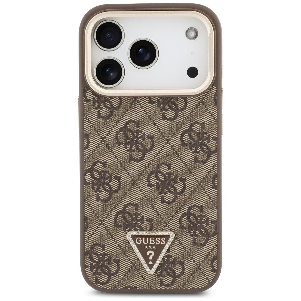 Etui MagSafe do Apple iPhone 18 Pro / 17 Pro, Guess, 4G Triangle Logo & Stand Camera, brązowy