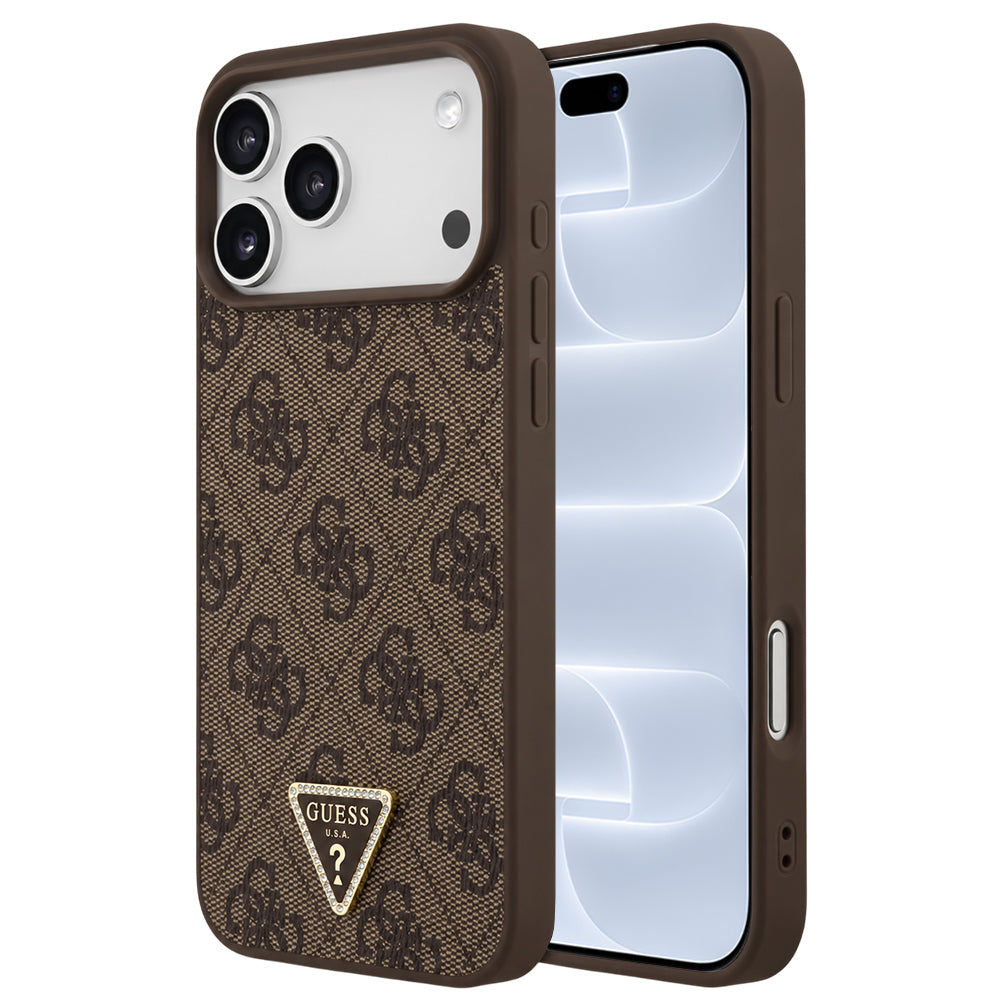 Etui MagSafe do Apple iPhone 18 Pro / 17 Pro, Guess, 4G Triangle Strass, Brązowe