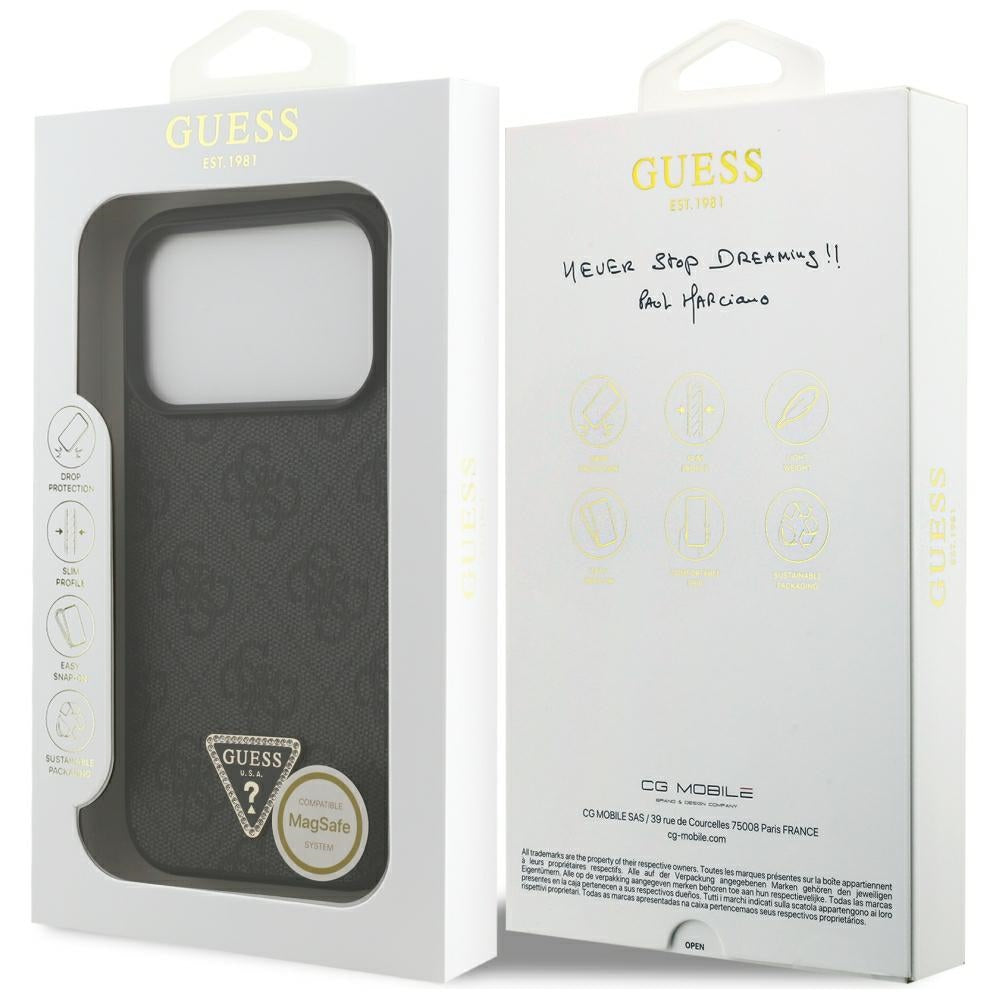 Etui MagSafe do Apple iPhone 18 Pro / 17 Pro, Guess, 4G Triangle Strass, Czarna
