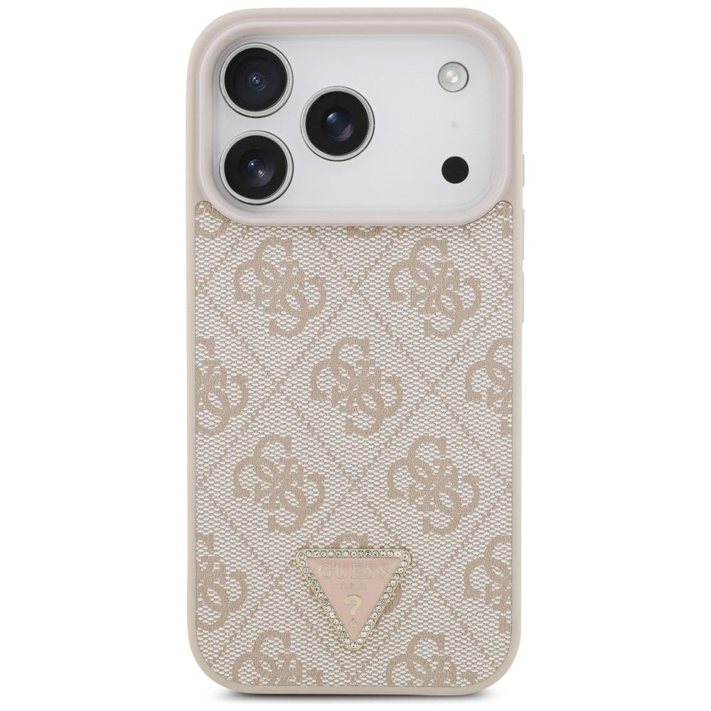 Etui MagSafe do Apple iPhone 18 Pro / 17 Pro, Guess, 4G Triangle Strass, Różowe